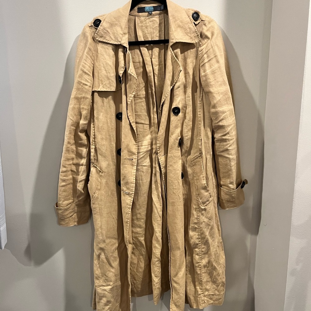 Long trench coat tan linen tan